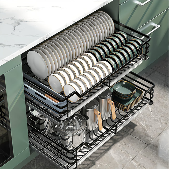 Tonchean 2 Tier Stainless Steel Pull Out Kitchen Drawer Basket